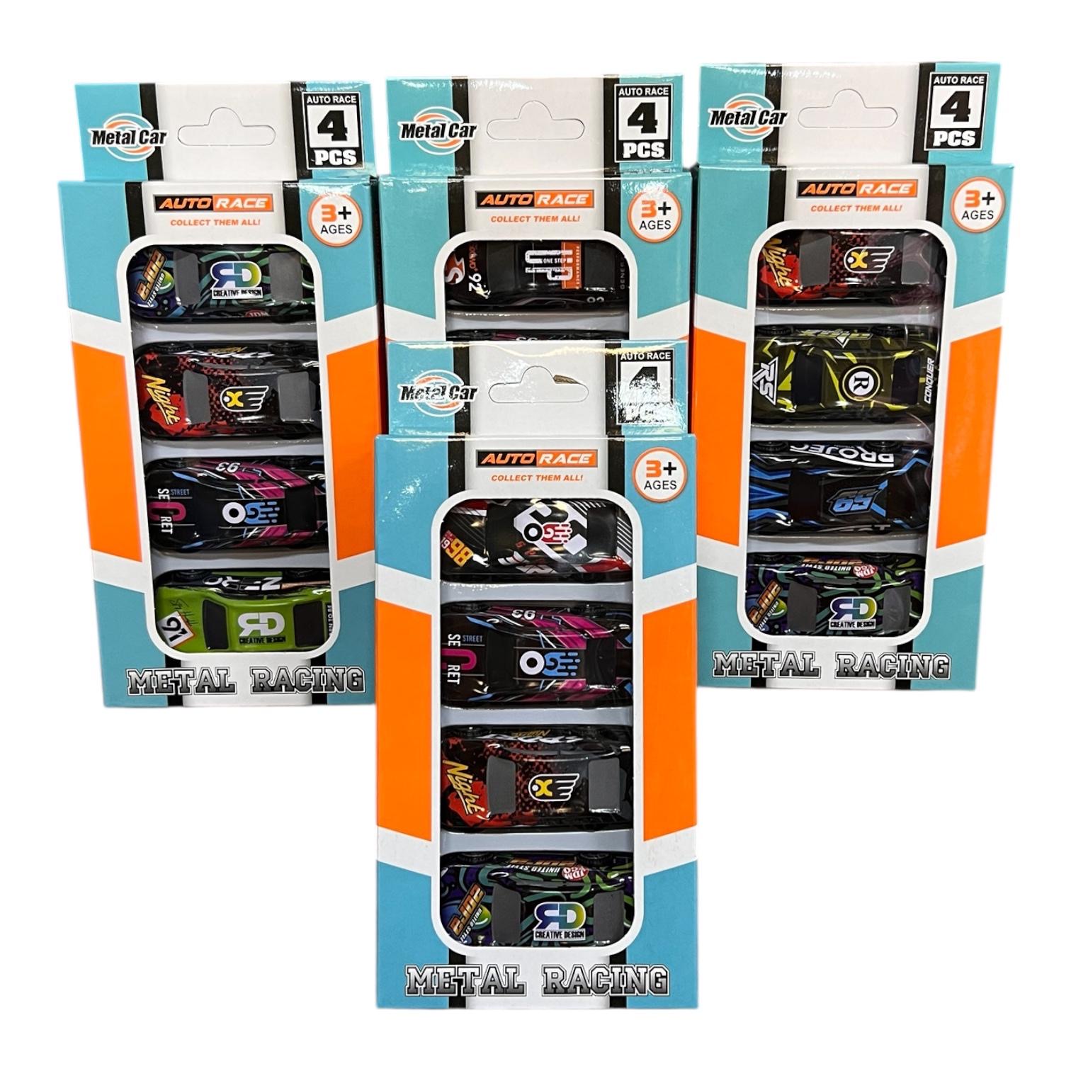ZESTAW AUTA METAL RACING 4 SZTUK DLA DZIECI.