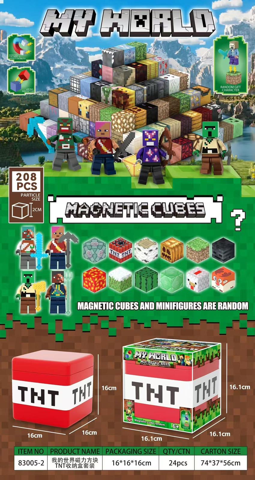 KLOCKI PUZZLE MAGNETYCZNE MY WORLD TNT 208 PCS.