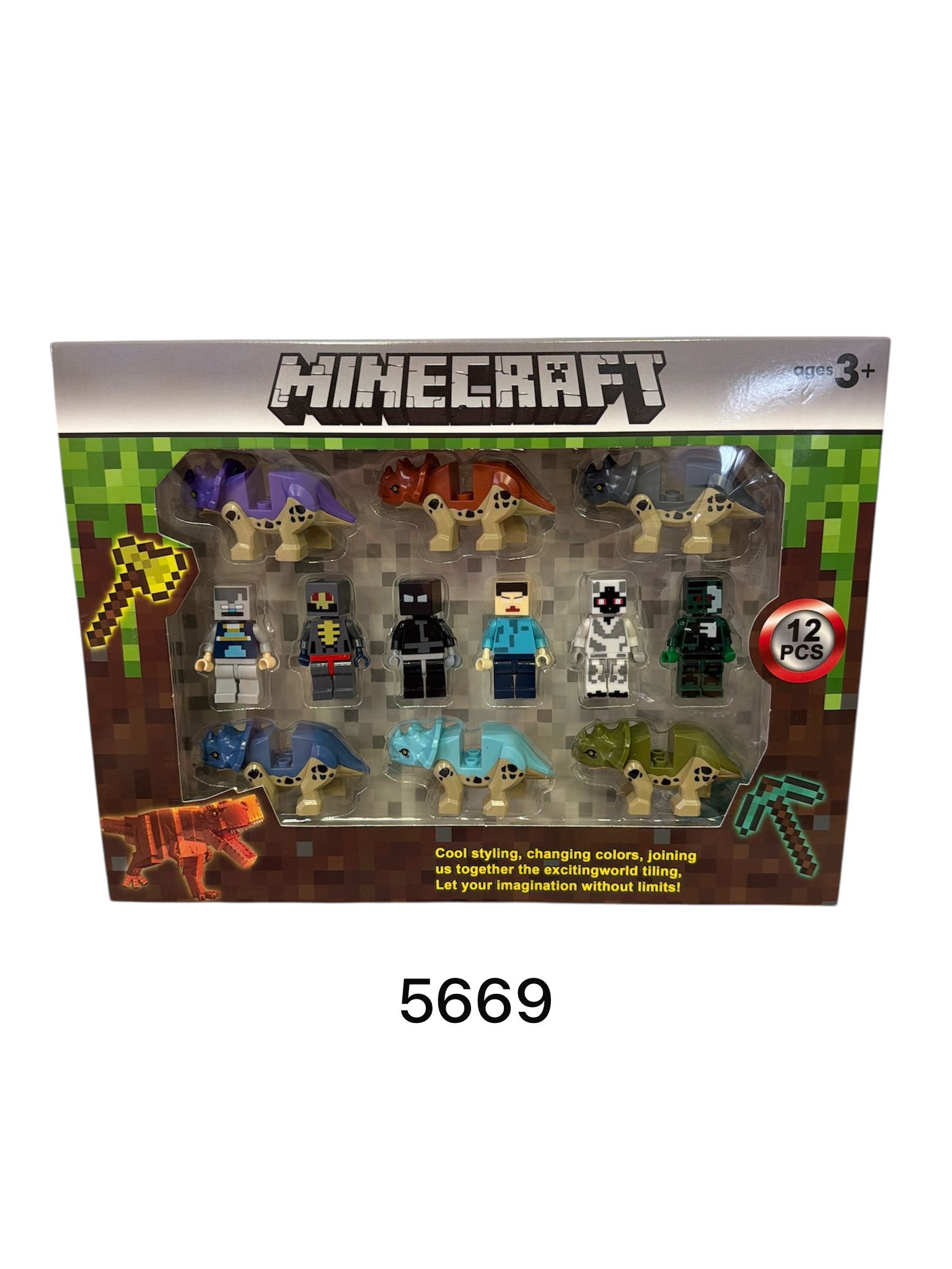 ZESTAW FIGURKI MINECRAFT Z DINOZAURAMI.