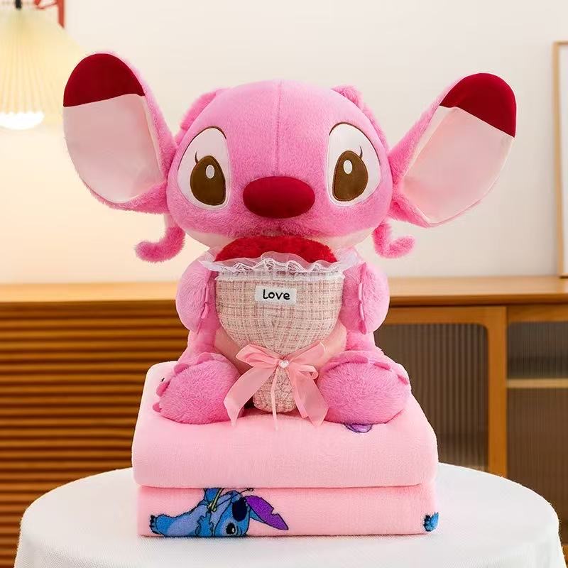 PLUSZOWA MASKOTKA STITCH Z KOCEM-40CM DLA DZIECI.