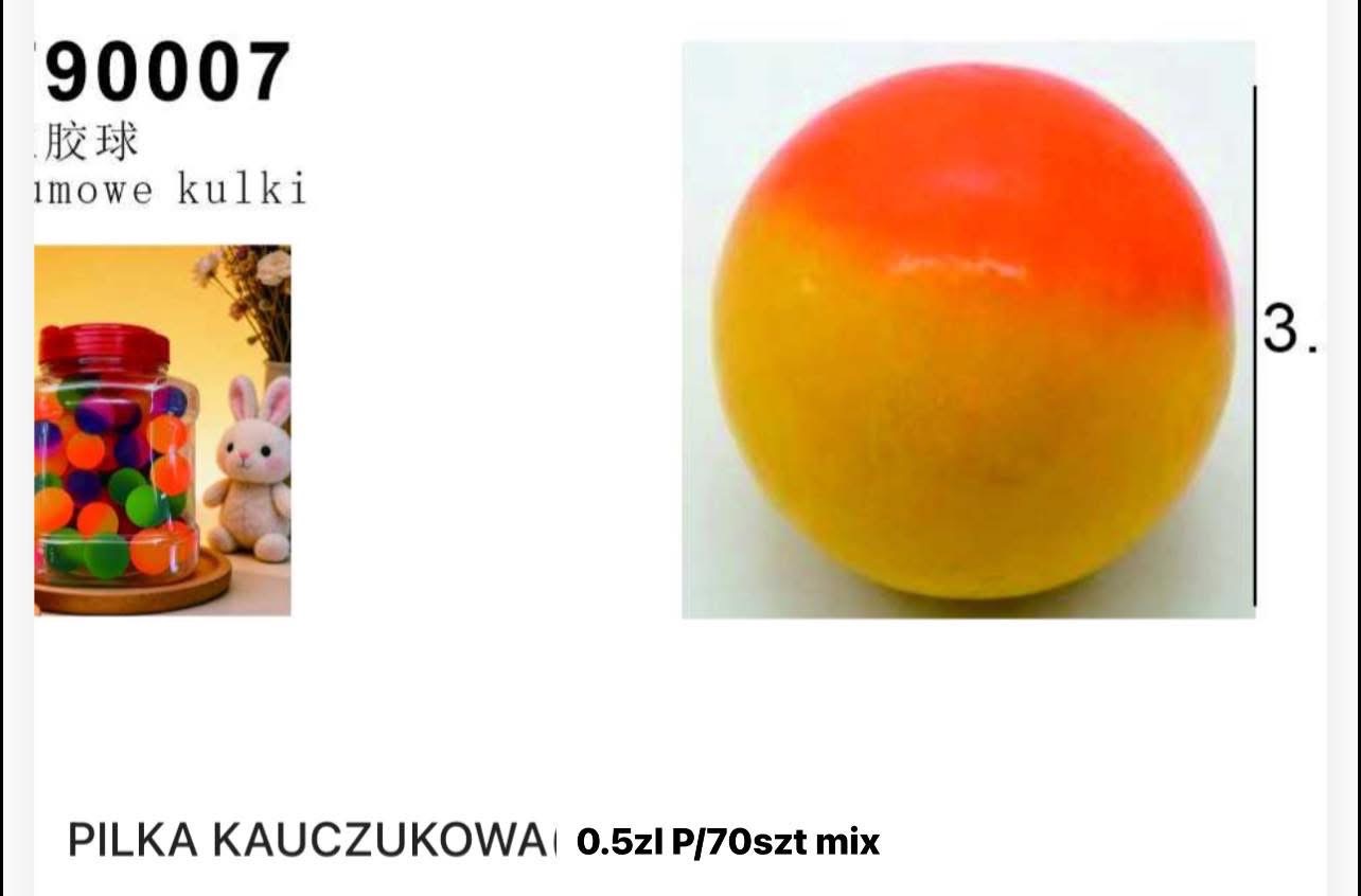 PIŁKA KAUCZUKOWA KULKA KAUCZUK KOLOROWA 70 SZTUK.