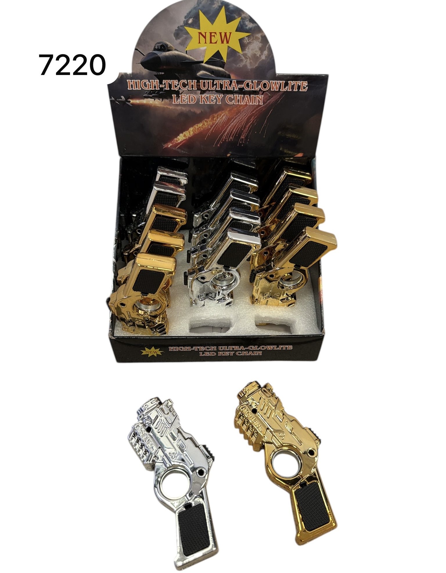 BRELOK PISTOLET LATARKA Z LASEREM.