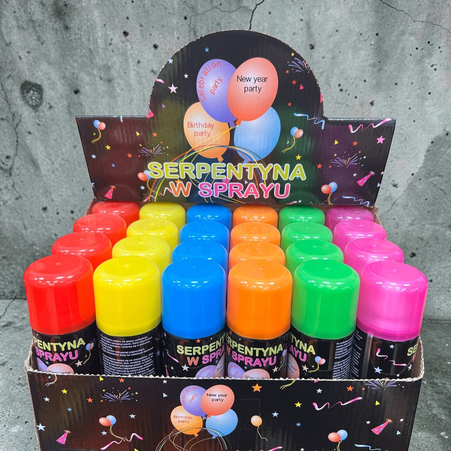 SERPENTYNA W SPRAYU MIX KOLORÓW PARTY.