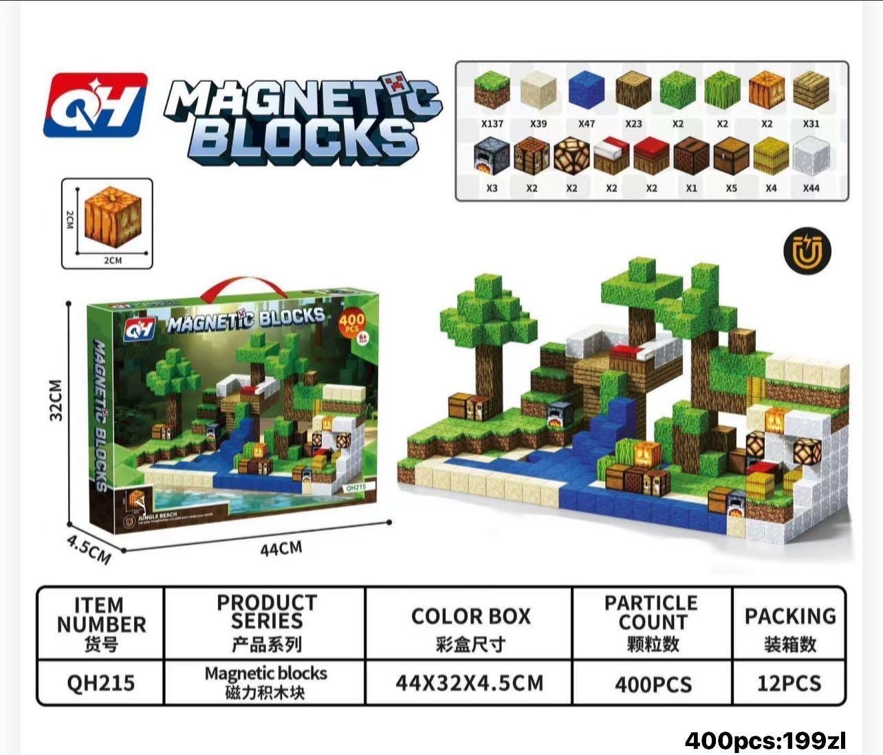 KLOCKI MAGNETYCZNE MINECRAFT 400 ELEMENTÓW.