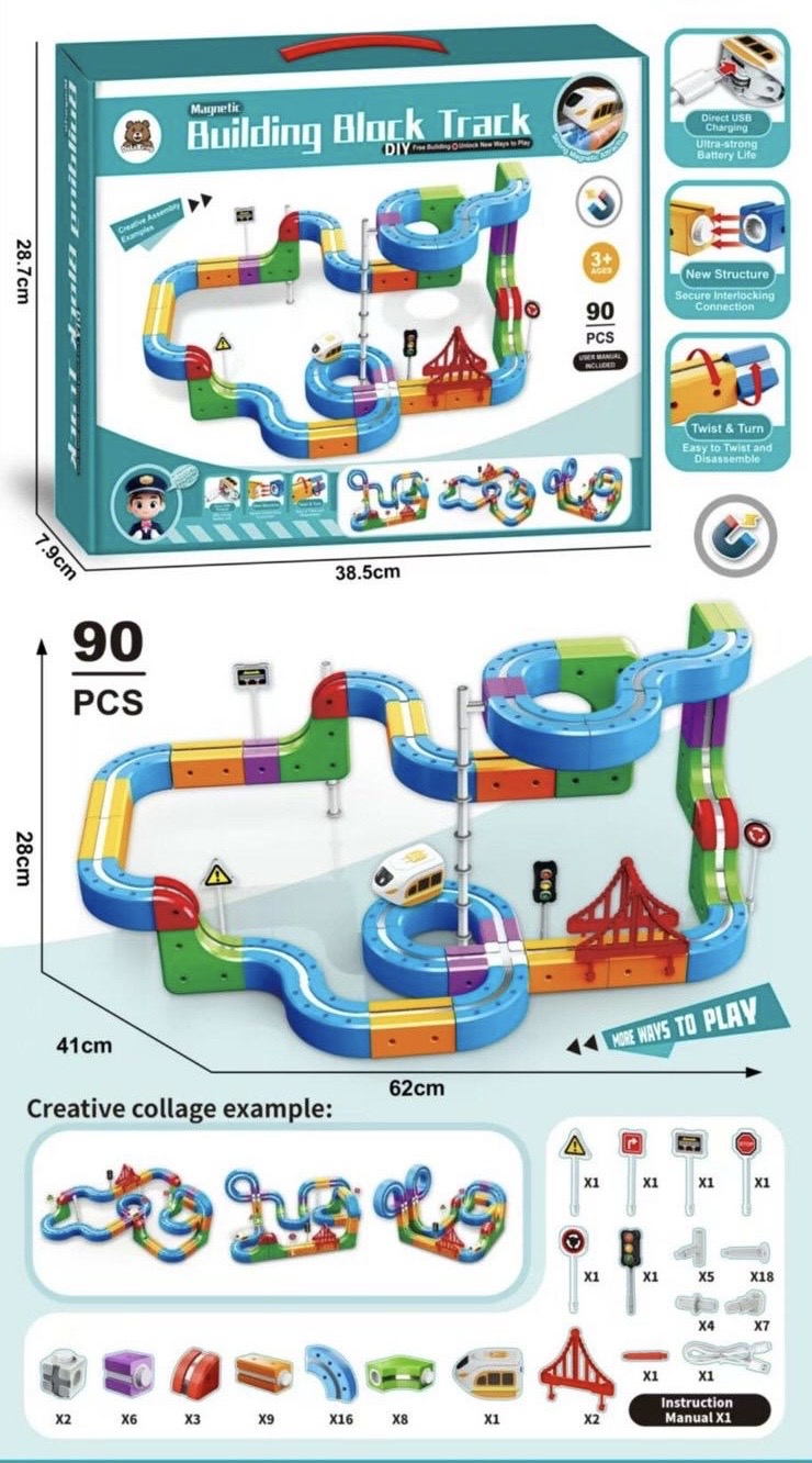 TOR ELEKTRYCZNY KOLEJKA KLOCKI MAGNETYCZNE POCIĄG ANTYGRAWITACYJNY 90 EL.