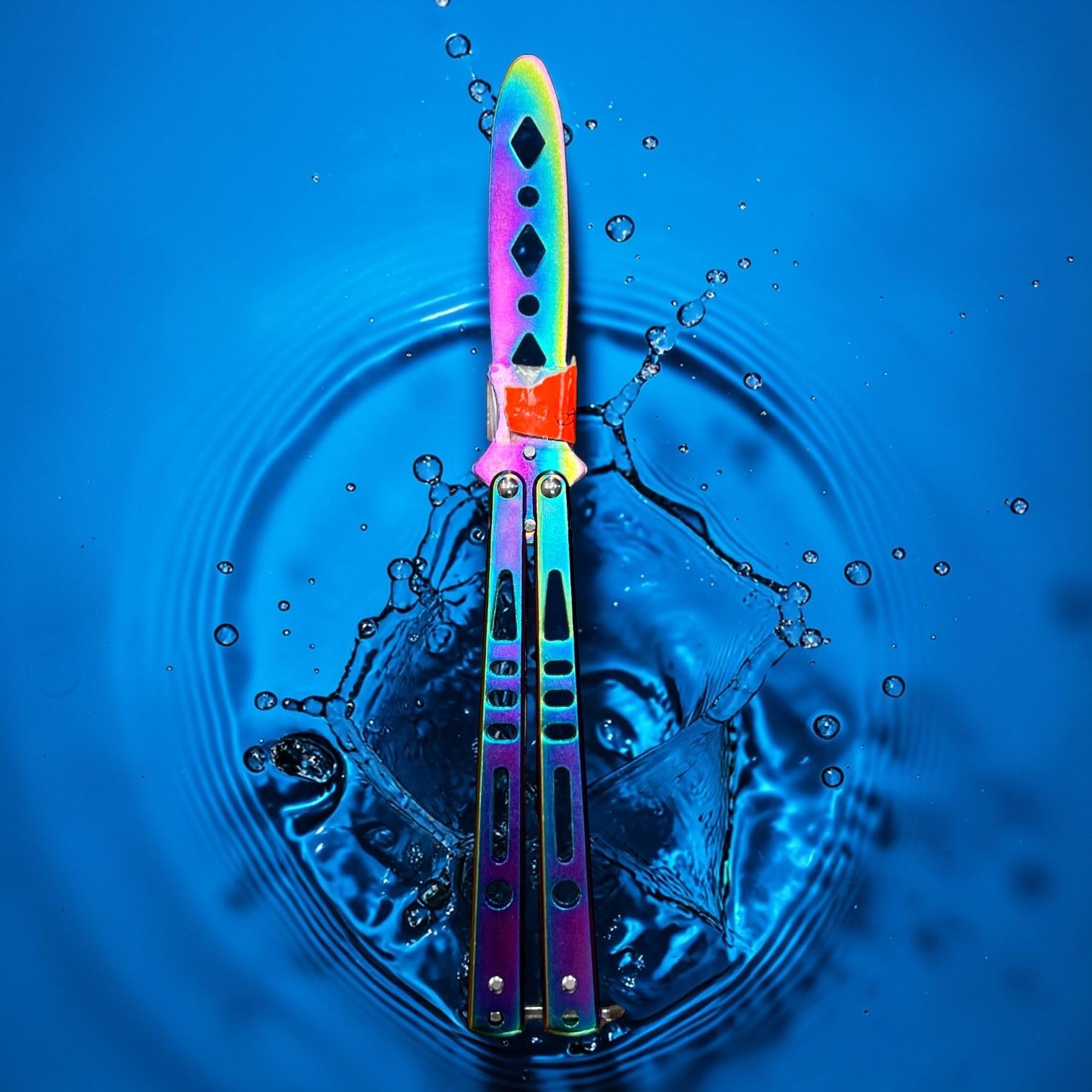 NÓŻ MOTYLKOWY TRENINGOWY SKŁADANY TĘPY DO ĆWICZEŃ BLOKADA.