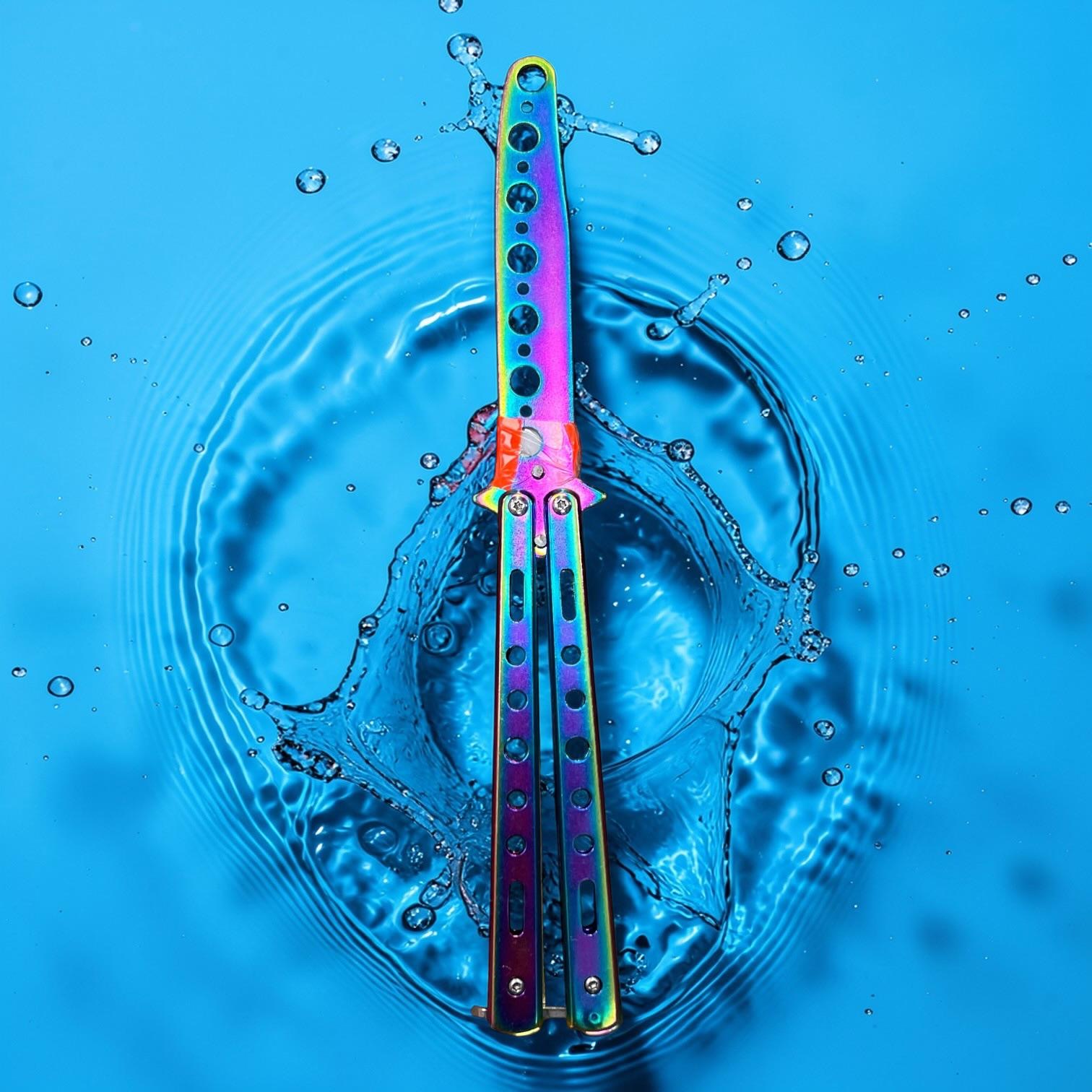 NÓŻ MOTYLKOWY TRENINGOWY SKŁADANY TĘPY DO ĆWICZEŃ BLOKADA.