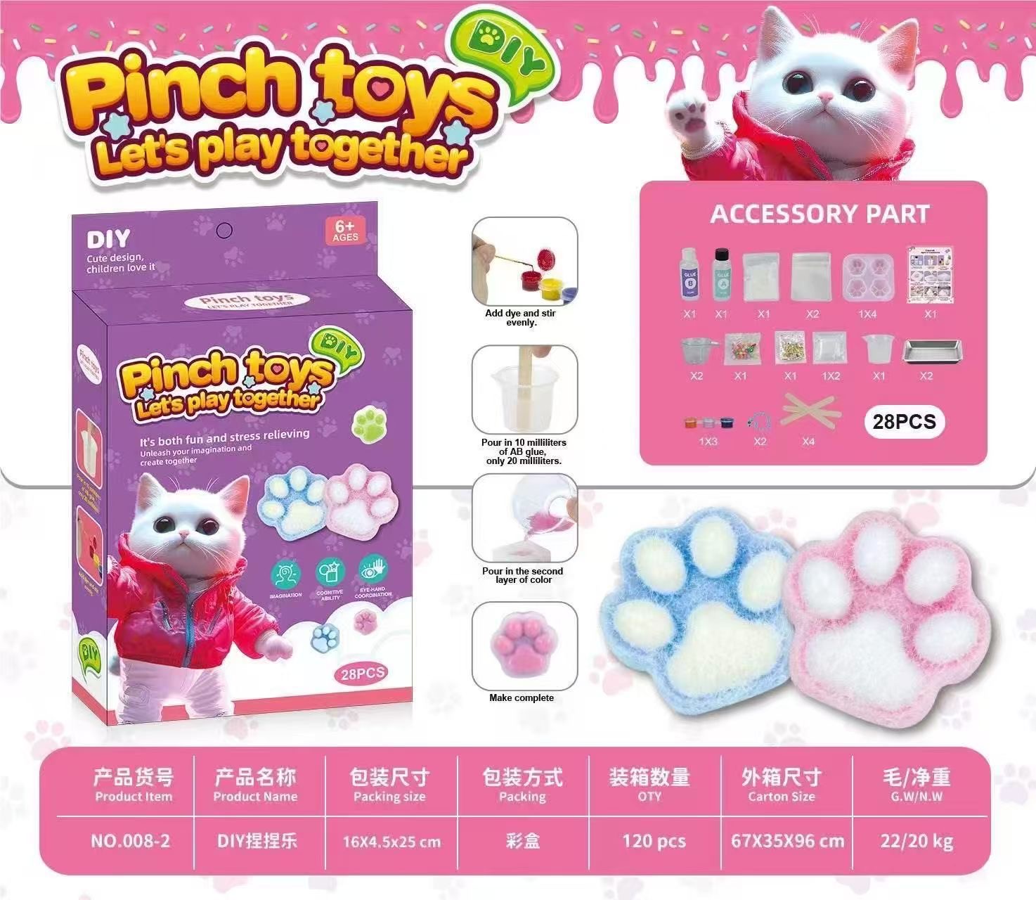 ZESTAW DO ROBIENIA GNIOTKÓW KOCIA ŁAPKA SQUISHY ŻEL.