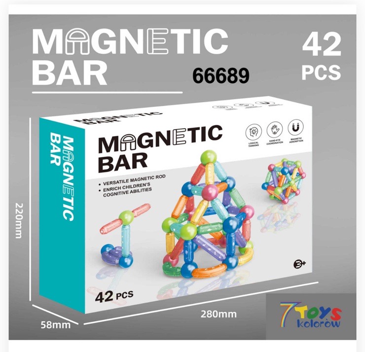 KLOCKI MAGNETYCZNE BAR KONSTRUKCYJNE 42 ELEMENTÓW.