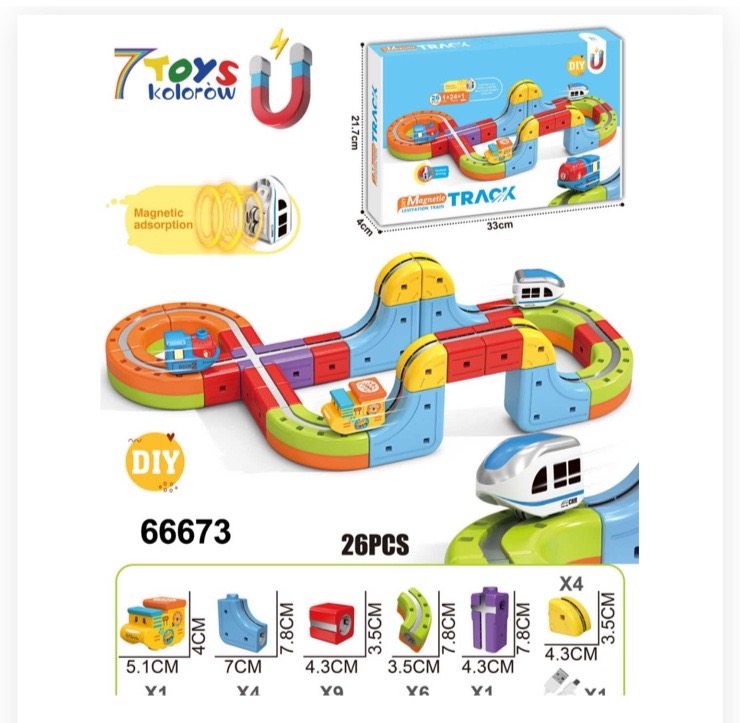 TOR ELEKTRYCZNY KOLEJKA KLOCKI MAGNETYCZNE POCIĄG ANTYGRAWITACYJNY 26 EL.