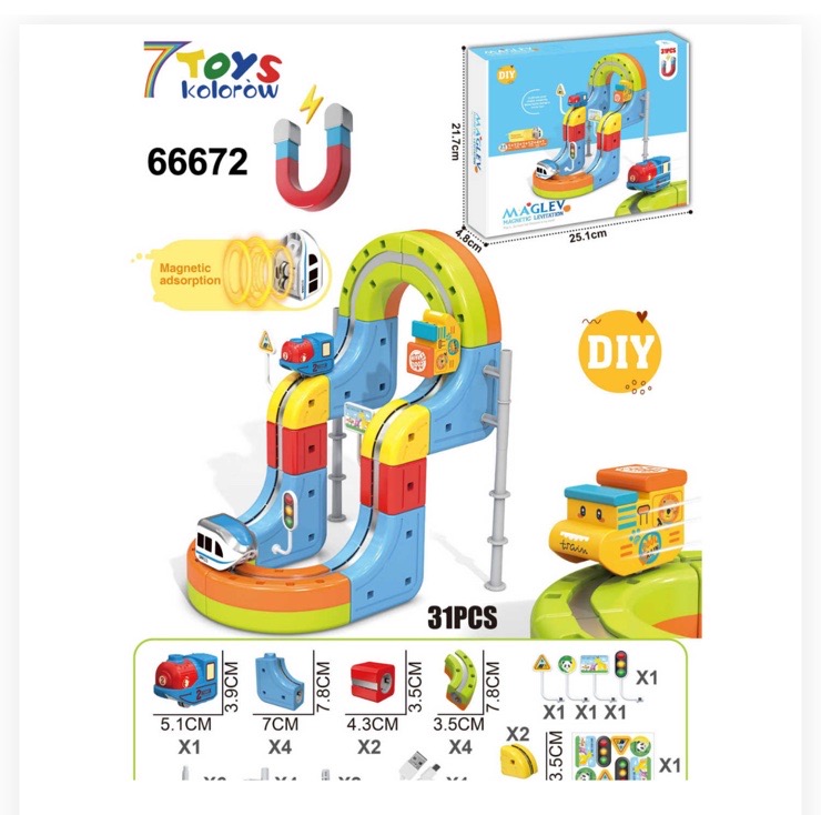 TOR ELEKTRYCZNY KOLEJKA KLOCKI MAGNETYCZNE POCIĄG ANTYGRAWITACYJNY 31 EL.