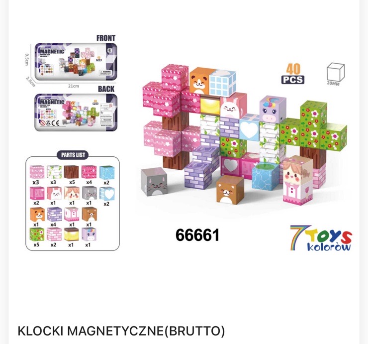 KLOCKI MAGNETYCZNE EDUKACYJNE 40 ELEMENTÓW.