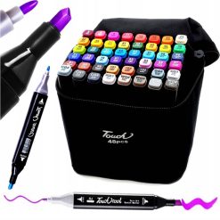 MARKERY DWUSTRONNE ALKOHOLOWE W ETUI ZESTAW 48 SZTUKI.