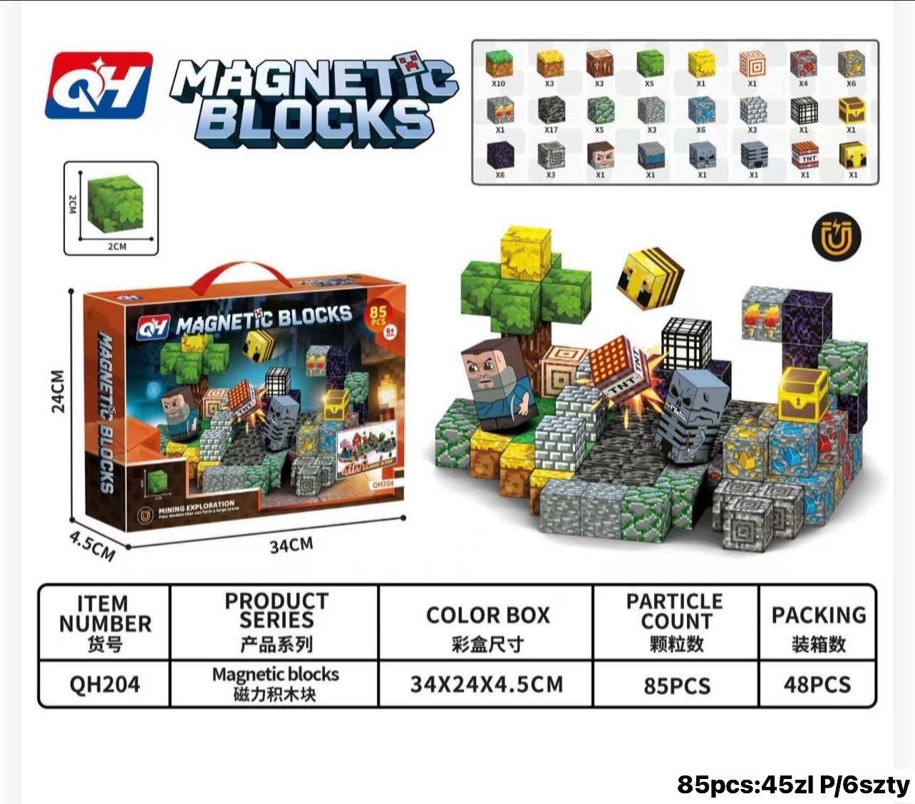 KLOCKI MAGNETYCZNE MINECRAFT 85 ELEMENTÓW.