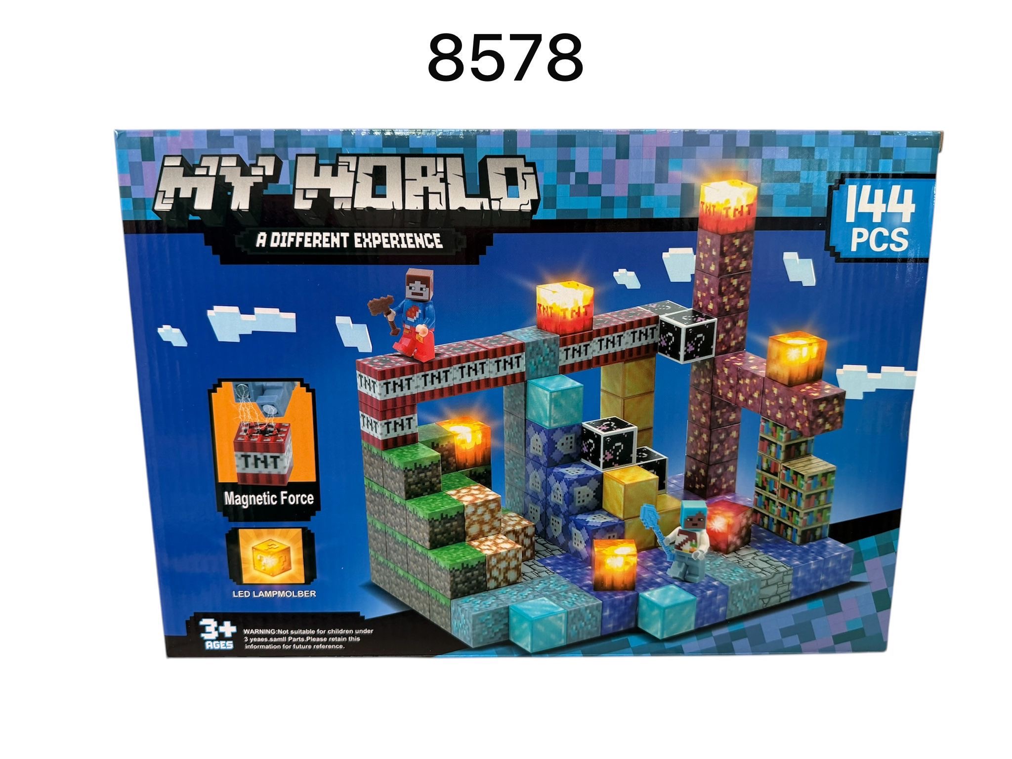 KLOCKI MAGNETYCZNE MY WORLD 144 ELEMENTÓW LEDOWE.