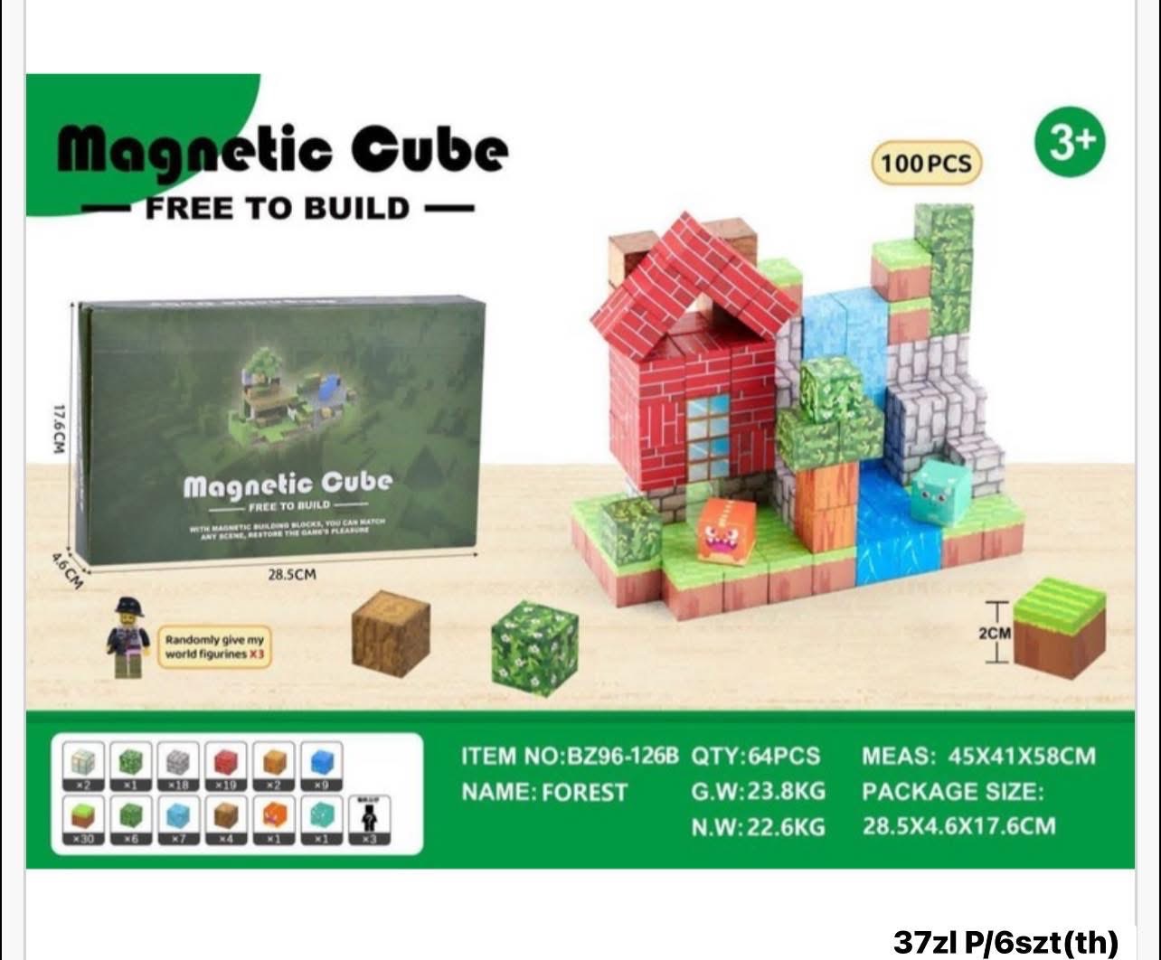 KLOCKI MAGNETYCZNE MINECRAFT 100 ELEMENTÓW.