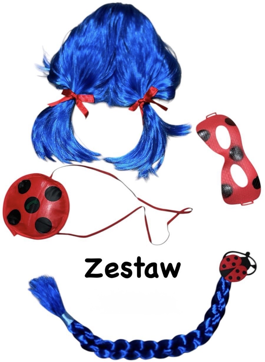 ZESTAW BIEDRONKA PERUKA MASKA KLIPSY WARKOCZ.