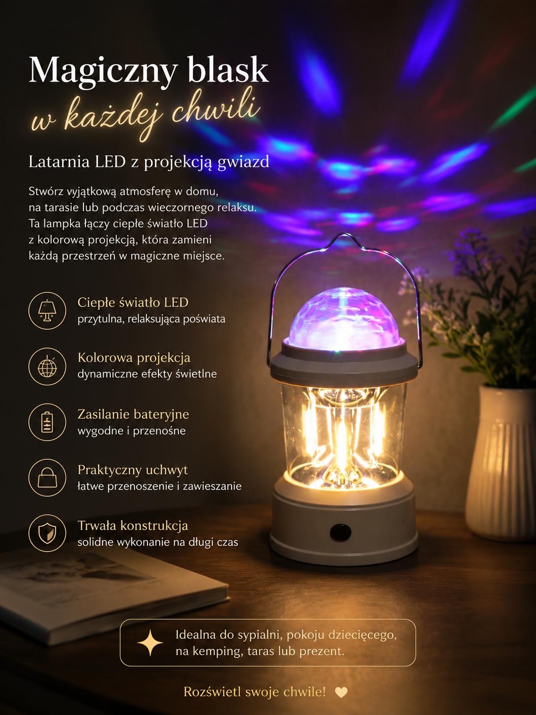 WIELOFUNKCYJNA KOLOROWA ŁADOWALNA LAMPA KEMPINGOWA. - obrazek 5