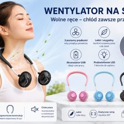 WENTYLATOR MINI NA SZYJĘ USB BEZPRZEWODOWY.