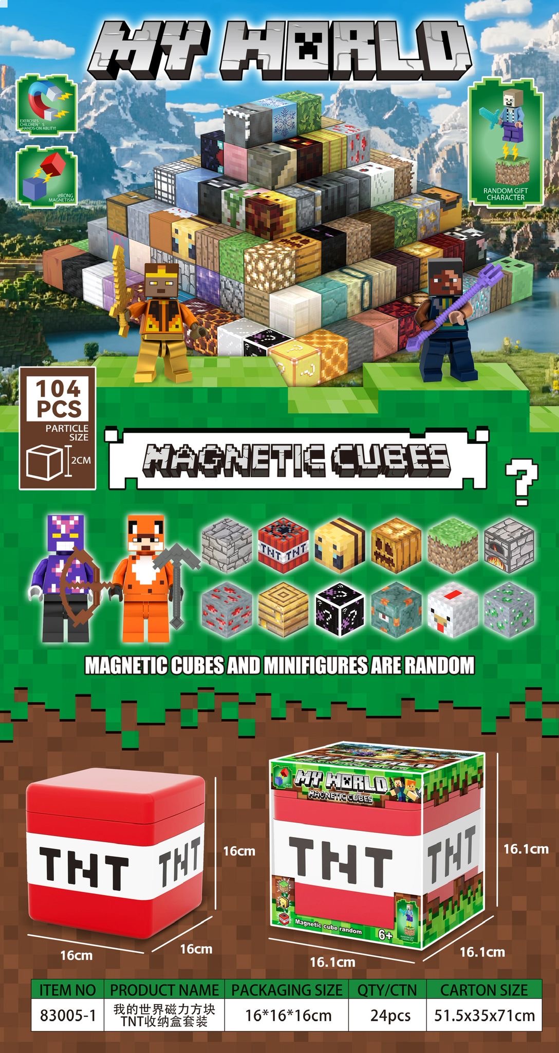 ZESTAW KLOCKI MAGNETYCZNE MINECRAFT LEDOWE 104EL.