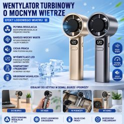 WENTYLATOR TURBINOWY BEZŁOPATKOWY LED USB.