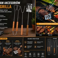 ZESTAW NARZĘDZI GRILLOWYCH 3W1 DO RUSZTU BBQ.