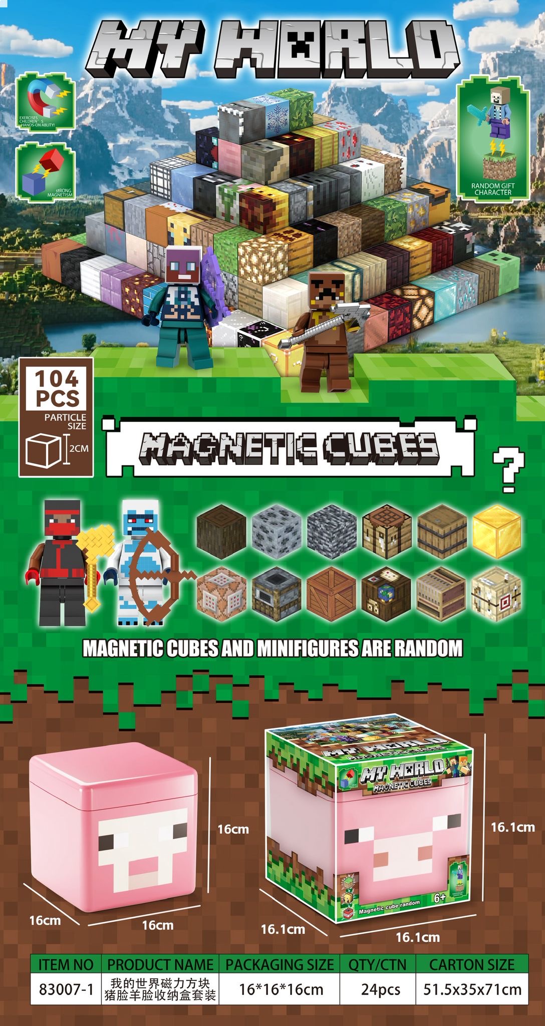 ZESTAW KLOCKI MAGNETYCZNE MINECRAFT LEDOWE 104EL.