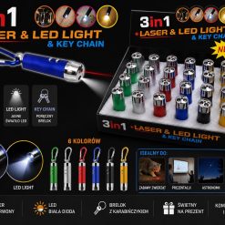 LATARKA MINI LASER LED 3W1 Z KARABIŃCZYKIEM.
