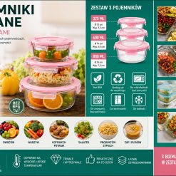 ZESTAW 3 SZKLANYCH POJEMNIKÓW GLASSLOCK Z POKRYWKAMI.