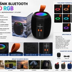GŁOŚNIK PRZENOŚNY BLUETOOTH LED RGB IPX4.