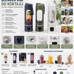 BLENDER PRZENOŚNY USB DO KOKTAJLI 380ML.