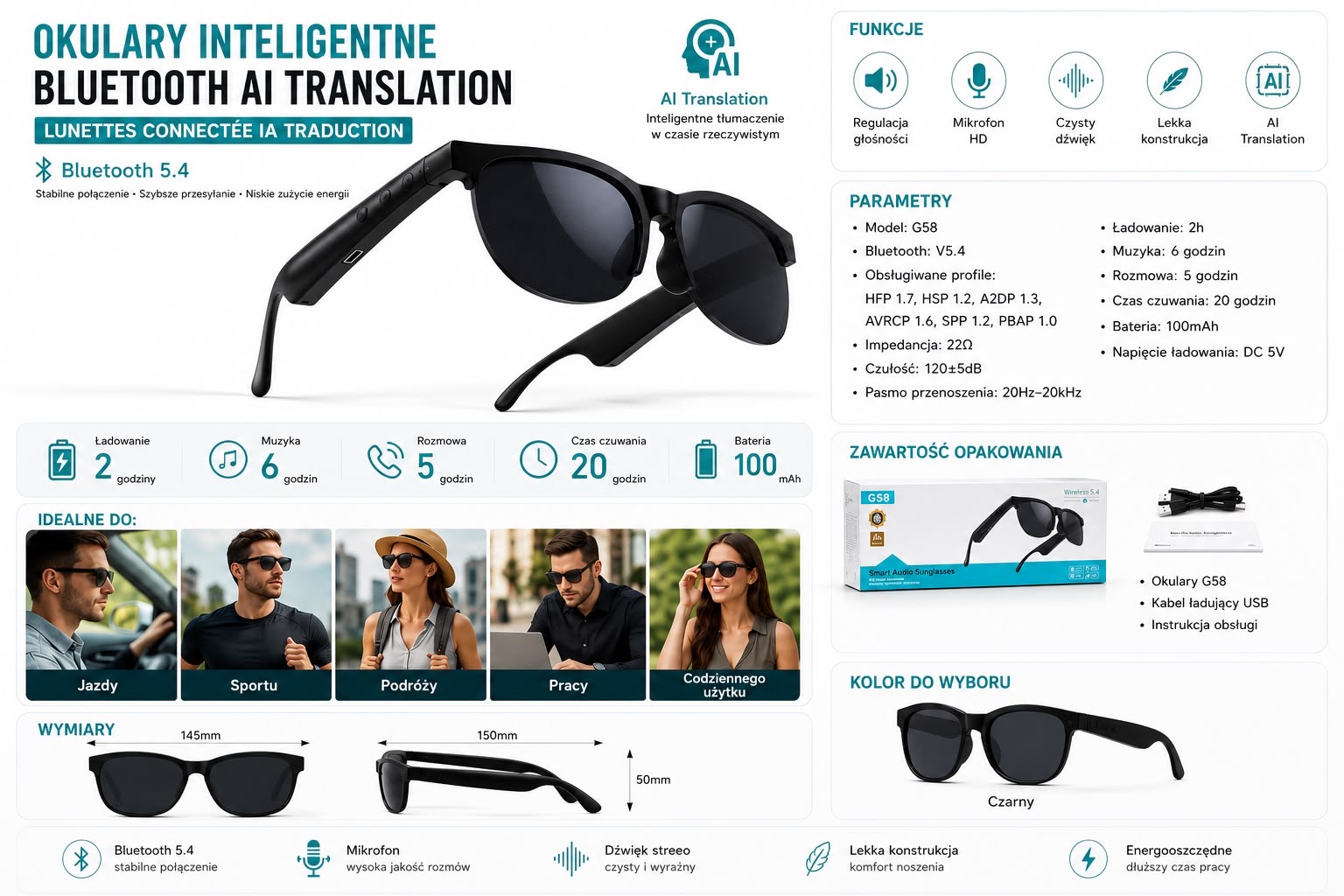 OKULARY INTELIGENTNE BLUETOOTH SMART AUDIO. - obrazek 4