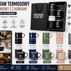 TERMOS PRÓŻNIOWY ZE STALI NIERDZEWNEJ Z 2 KUBKAMI.