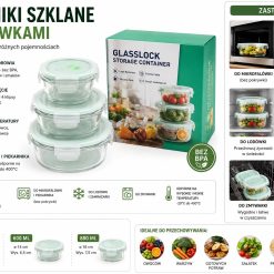 ZESTAW 3 SZKLANYCH POJEMNIKÓW GLASSLOCK Z POKRYWKAMI.
