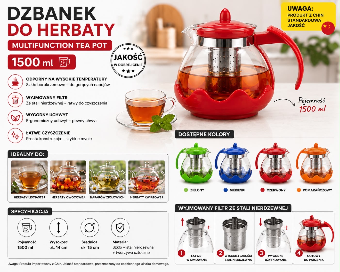 DZBANEK DO HERBATY Z ZAPARZACZEM 1500ml.