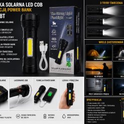 LATARKA SOLARNA LED COB USB Z FUNKCJA.