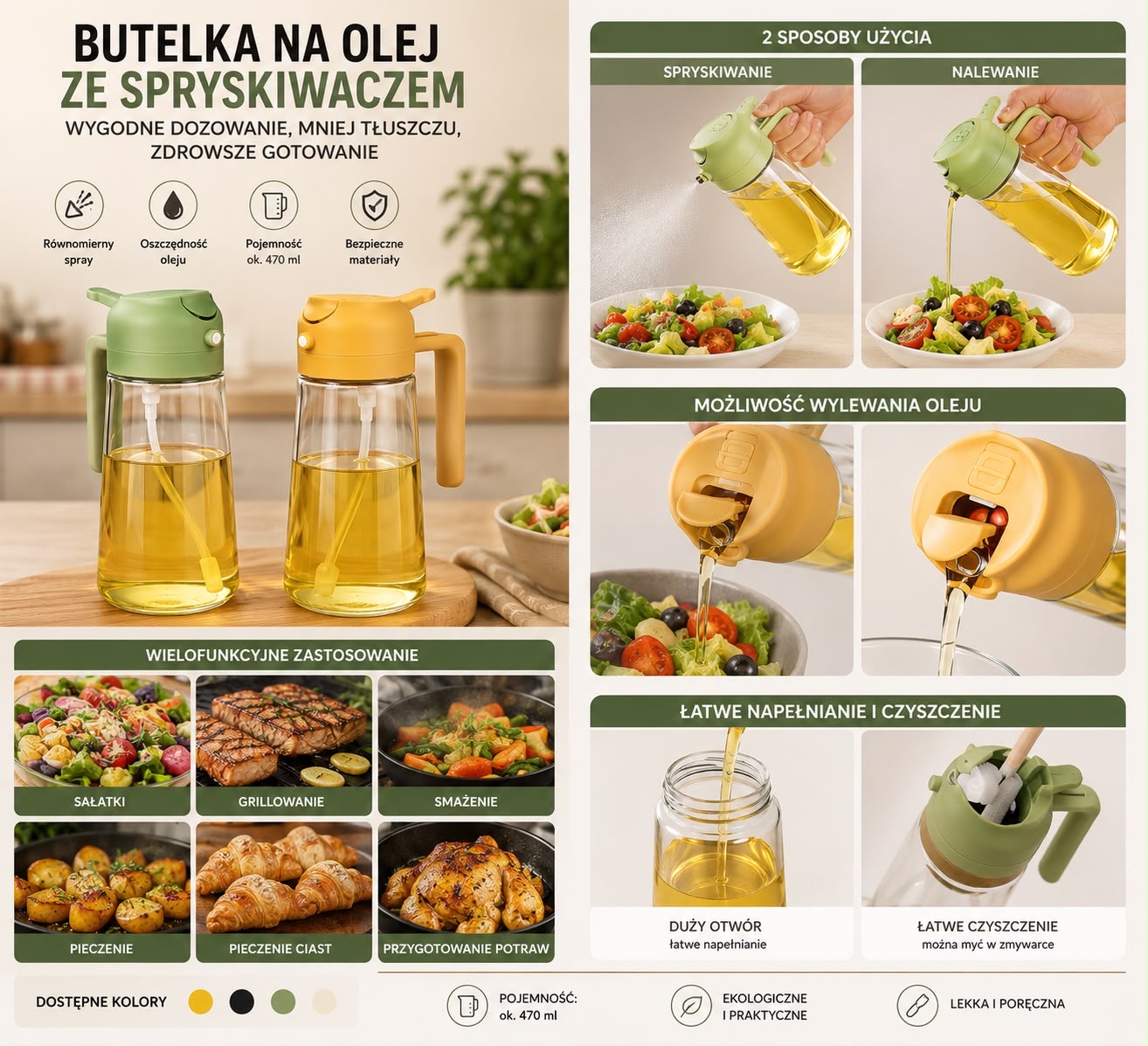 BUTELKA DO OLIWY 2W1 ZE SPRYSKIWACZEM DOZOWNIKIEM 470ml. - obrazek 4