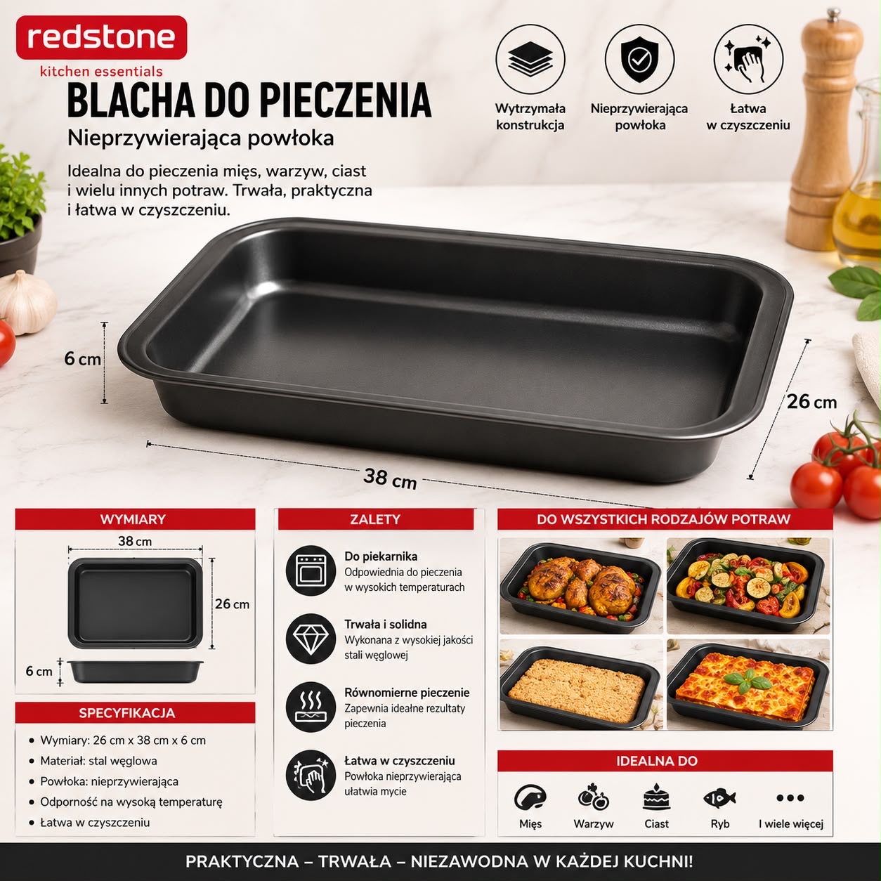 BLACHA DO PIECZENIA 26x38CM.