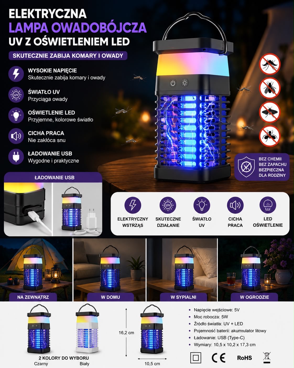 LAMPA OWADOBÓJCZA UV LED USB.