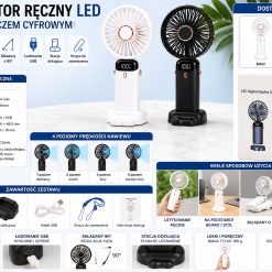 WENTYLATOR PRZENOŚNY DO RĘCZNY LED USB.