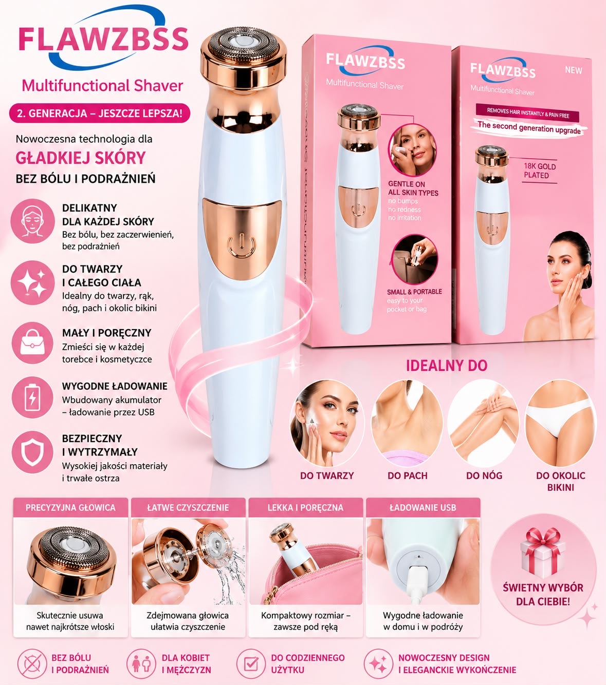 DEPILATOR DO TWARZY i CIAŁA 2W1 USB.