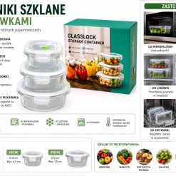 ZESTAW 3 SZKLANYCH POJEMNIKÓW GLASSLOCK Z POKRYWKAMI.