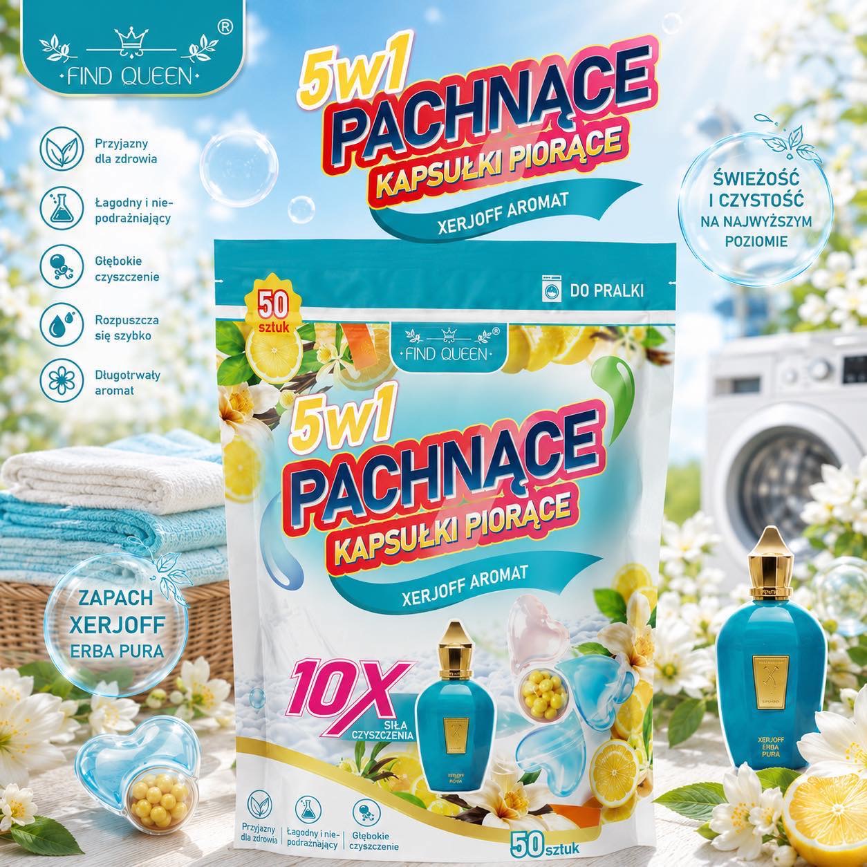 KAPSUŁKI 50 SZTUK PIORACE PACHNACE DO PRANIA 5W1.
