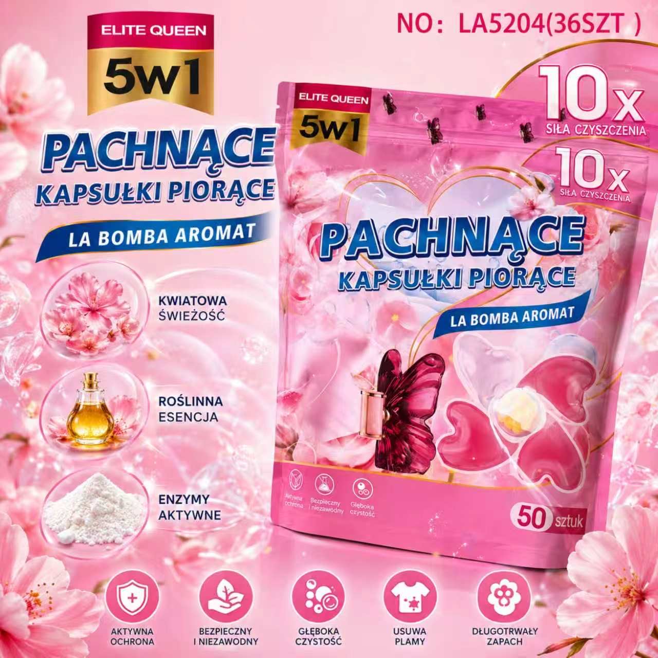 KAPSUŁKI 50 SZTUK PIORACE PACHNACE DO PRANIA 5W1.