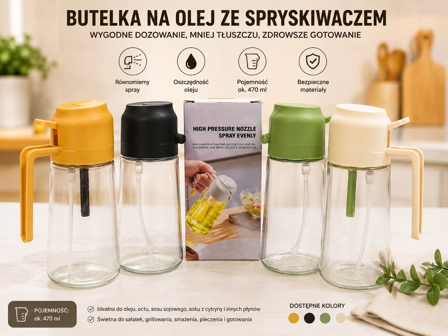BUTELKA DO OLIWY 2W1 ZE SPRYSKIWACZEM DOZOWNIKIEM 470ml. - obrazek 2