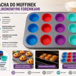 FORMA DO MUFFINÓW 12 GNIAZD Z SILIKONOWYMI.