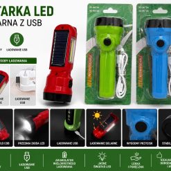LATARKA LED SOLARNA Z ŁADOWANIEM USB.