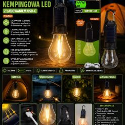 LAMPA SOLARNA LED Z HAKIEM USB-C.