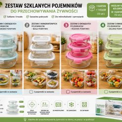 ZESTAW SZKLANYCH POJEMNIKÓW NA ŻYWNOŚĆ.