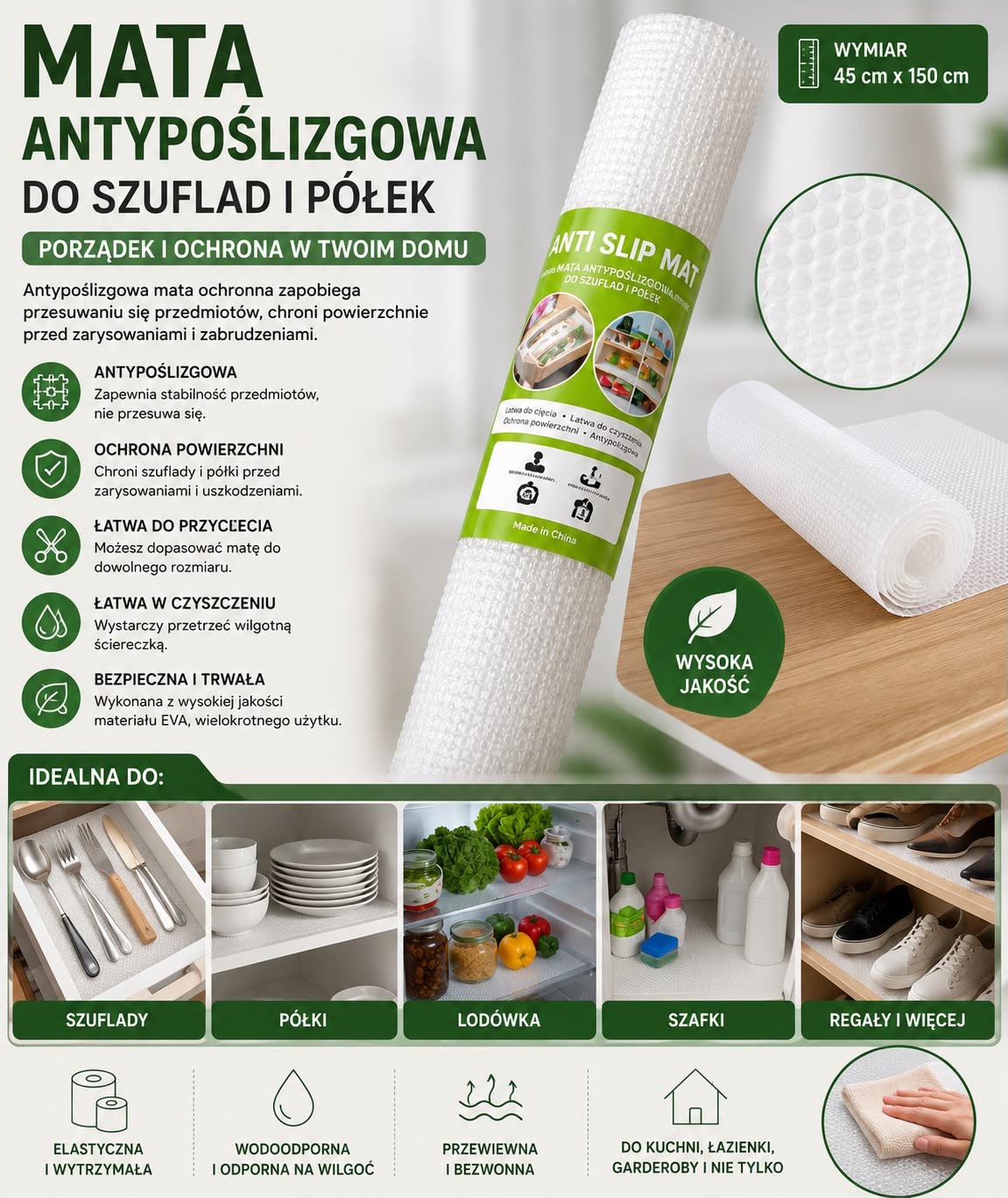 MATA ANTYPOŚLIZGOWA DO SZUFLAD i PÓŁEK 45x150CM.